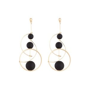 Statement Dangle Earrings Gold Tone Geometric‎ Circle Black Bead Drop Fashion